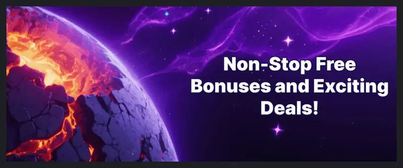 Dope Wins Casino home page hero section, "Non-Stop Free Bonuses and Exciting Deals!" promotional banner, 28.10.2026